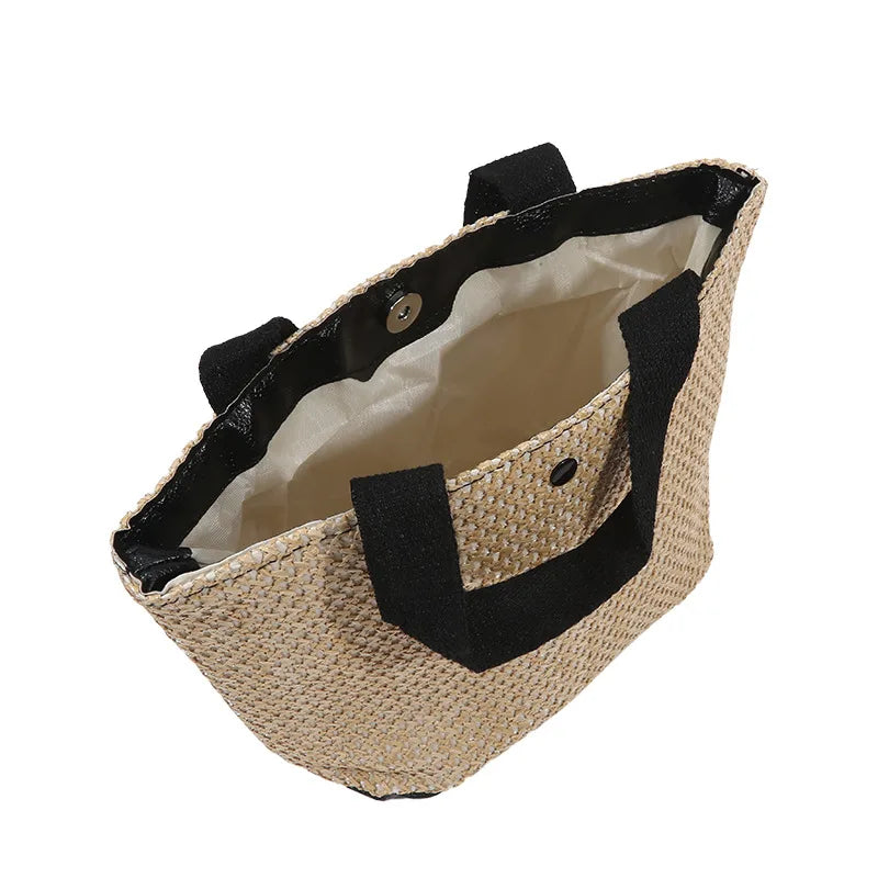 Small Braided Straw Satchel Bag - Trendy Beach Handbag