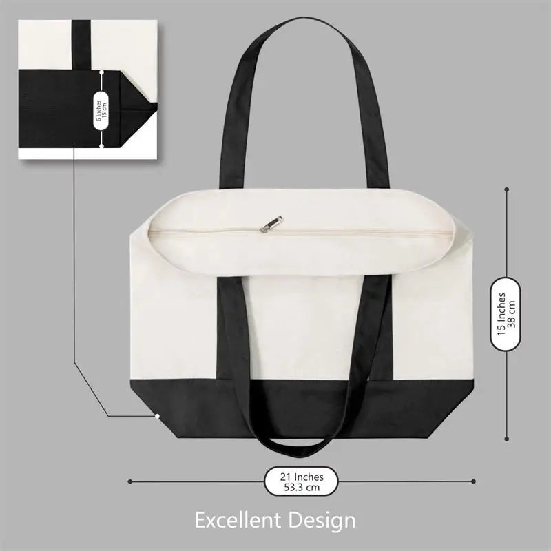 Large Capacity Color Block Canvas Tote with Custom Logo