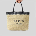Paris Fashion Straw Tote Set - Khaki Large Capacity Bag