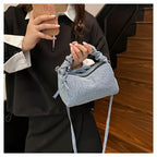 Korean Style Wrinkled Denim Crossbody - Versatile Shoulder Bag