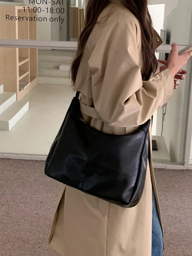 Premium PU Leather Tote Bag - Classic Women's Shoulder Purse