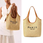 Paris Fashion Straw Tote Set - Khaki Large Capacity Bag