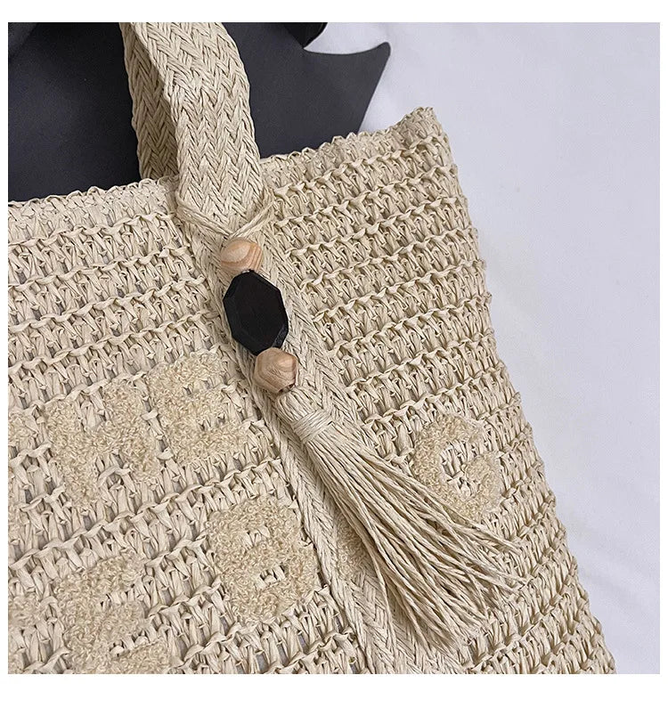 French Style Woven Straw Beach Bag - Large Capacity Tote