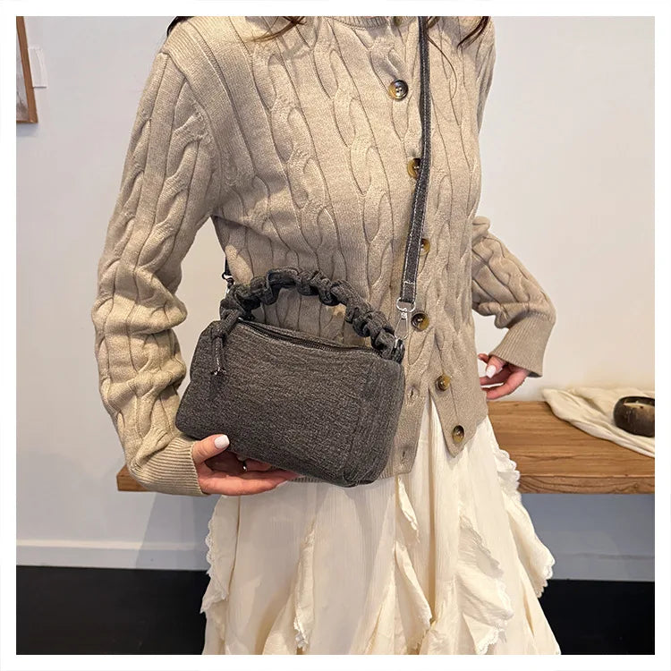 Korean Style Wrinkled Denim Crossbody - Versatile Shoulder Bag