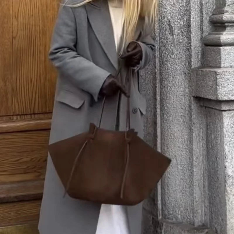 Oversized Faux Suede Winged Tote - Chic Frosted Shoulder Bag