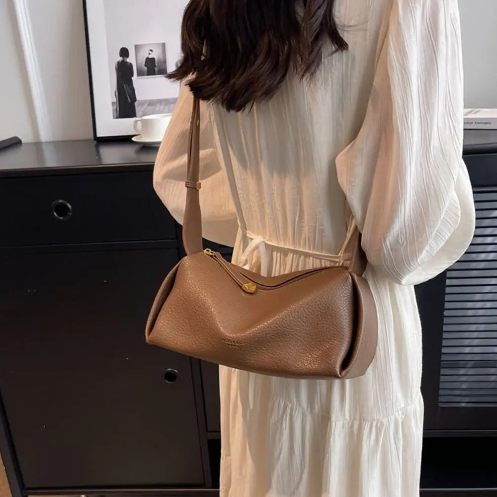 Litchi Pattern PU Leather Pillow Bag - Korean Style Crossbody