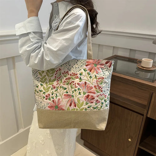 Foldable Large Beach Bag with Floral Print - Summer Tote