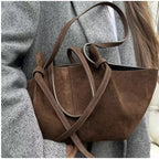 Oversized Faux Suede Winged Tote - Chic Frosted Shoulder Bag