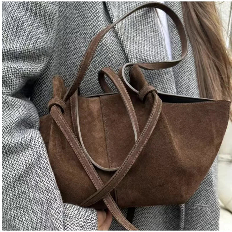Oversized Faux Suede Winged Tote - Chic Frosted Shoulder Bag