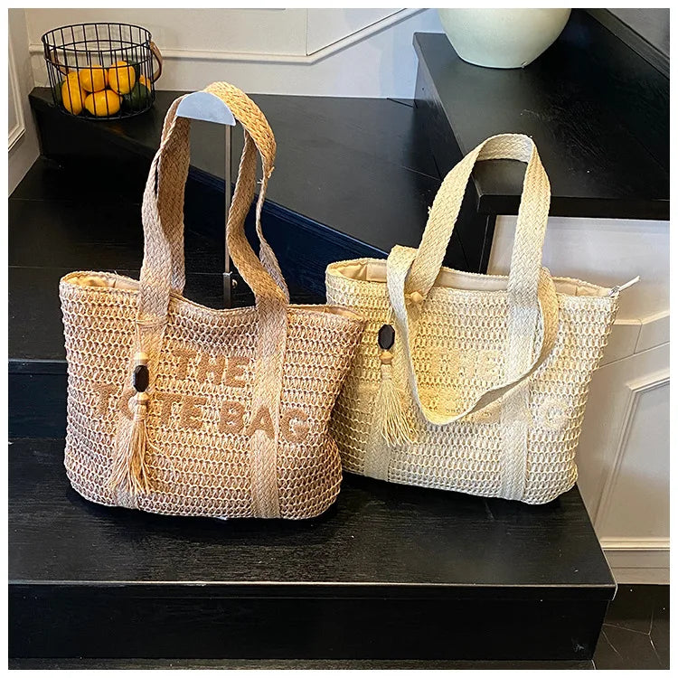 Handmade Large Woven Straw Bag - High-End Beach Tote