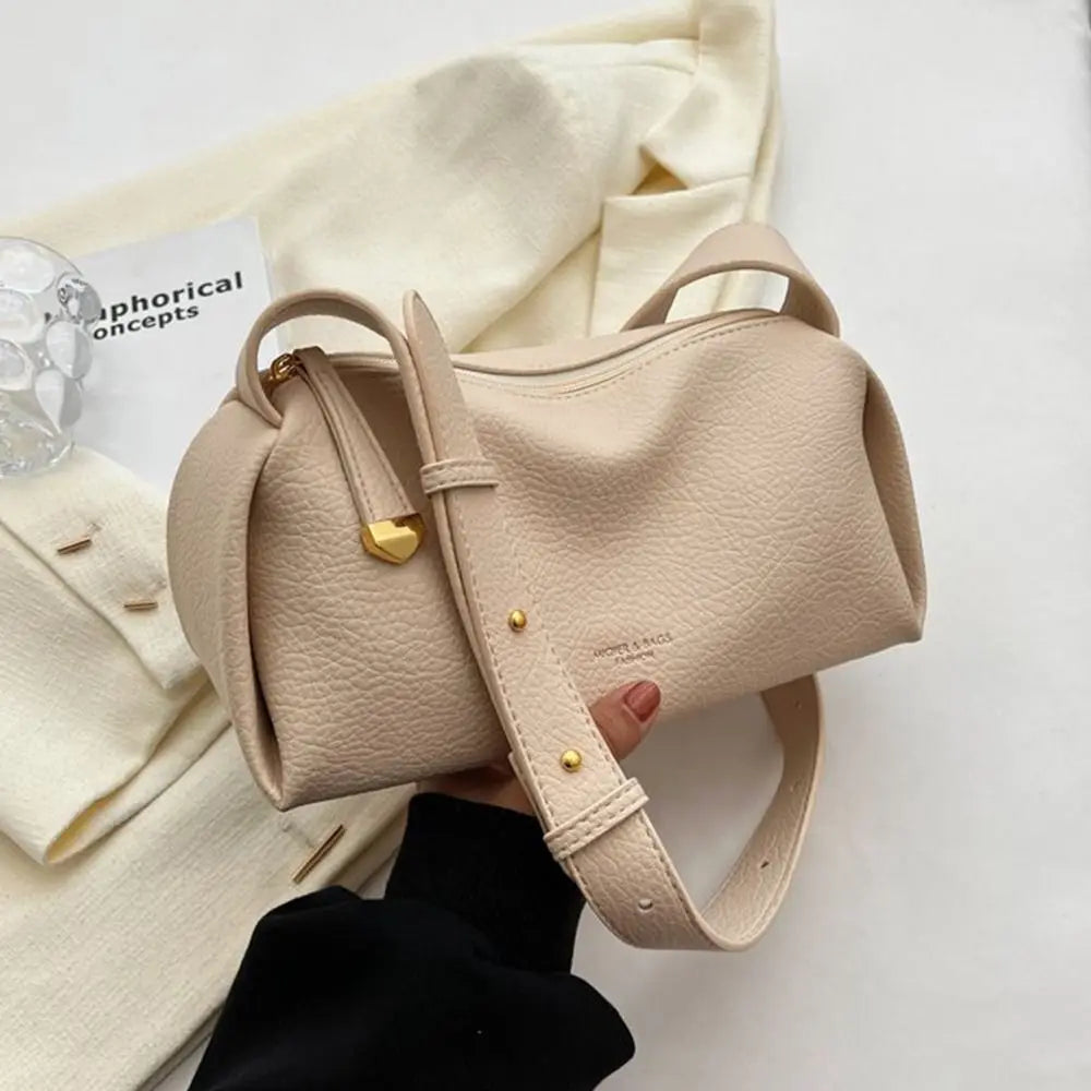 Litchi Pattern PU Leather Pillow Bag - Korean Style Crossbody