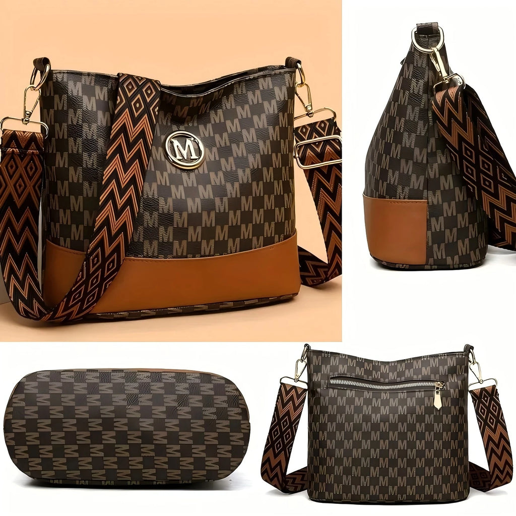 Retro "M" Letter Crossbody Bag - Versatile PU Leather Tote