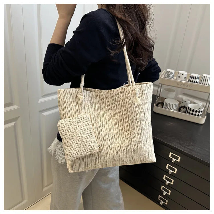 Large Bali Beach Tote - Designer Straw Shoulder Bag