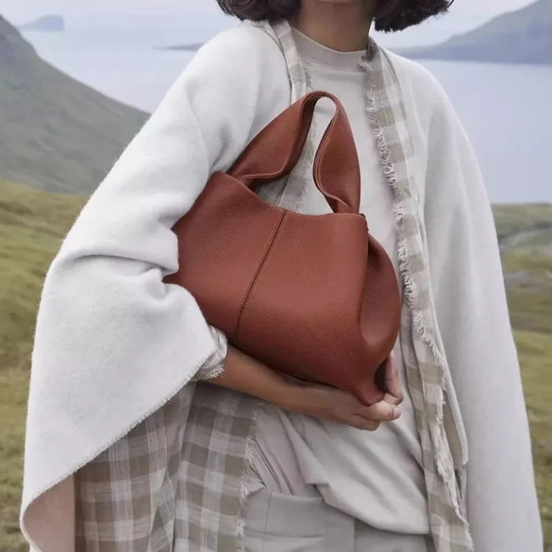 Genuine Leather Dumpling Cloud Bag - French Style Crossbody