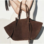 Oversized Faux Suede Winged Tote - Chic Frosted Shoulder Bag
