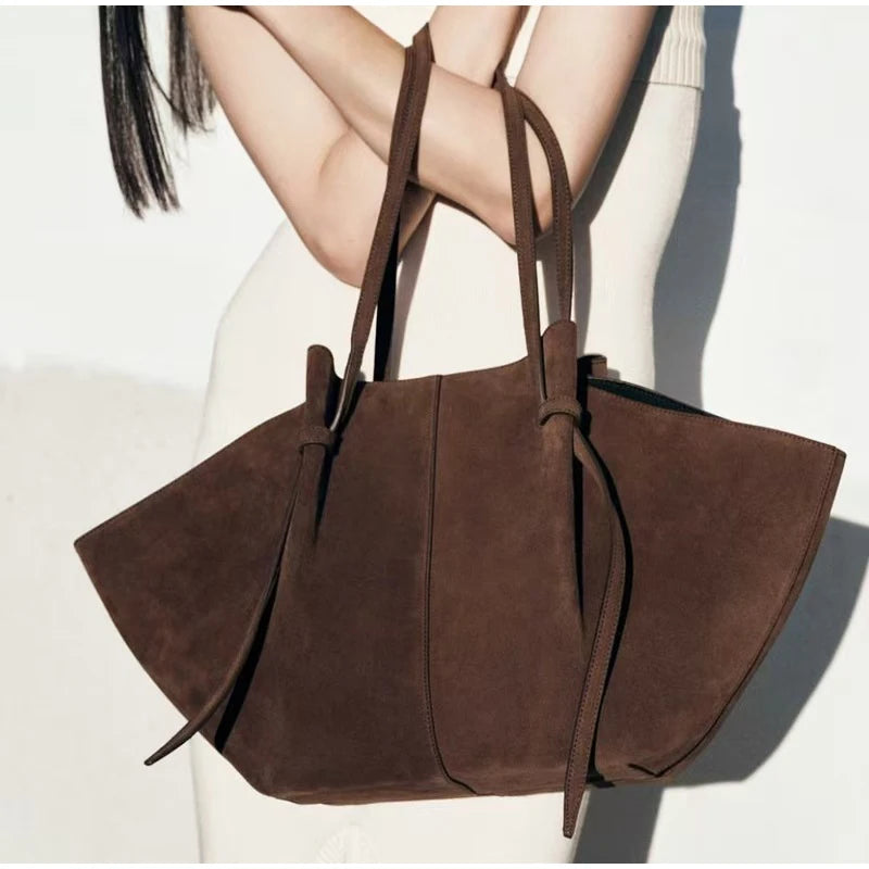 Oversized Faux Suede Winged Tote - Chic Frosted Shoulder Bag
