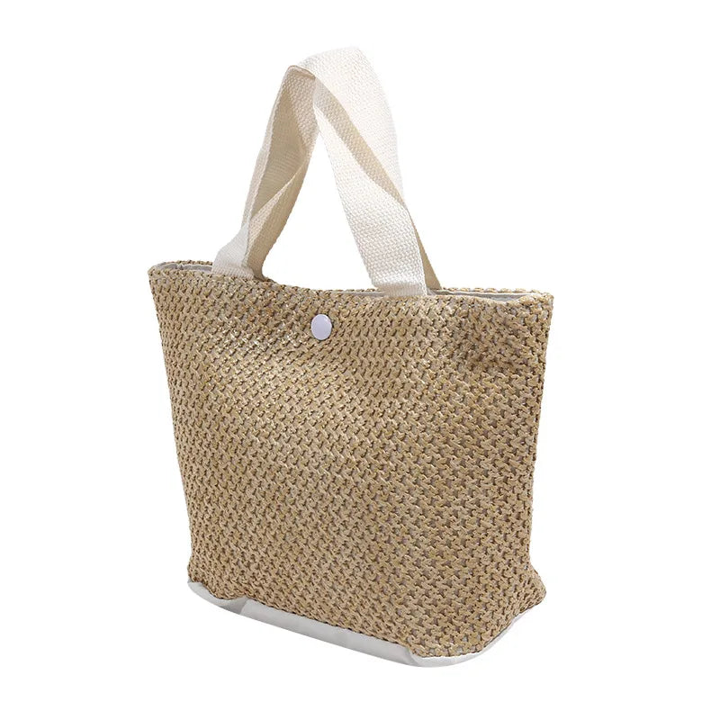 Small Braided Straw Satchel Bag - Trendy Beach Handbag