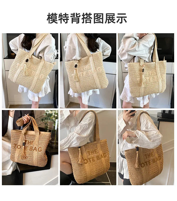 Handmade Large Woven Straw Bag - High-End Beach Tote