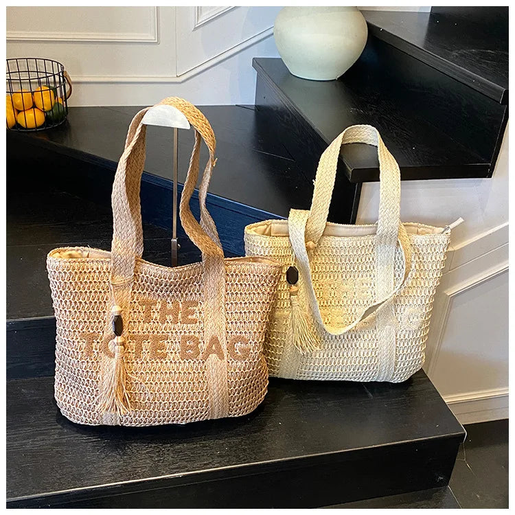 Handmade Large Woven Straw Bag - High-End Beach Tote
