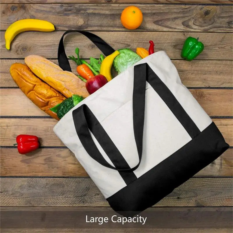 Large Capacity Color Block Canvas Tote with Custom Logo