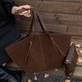 Oversized Faux Suede Winged Tote - Chic Frosted Shoulder Bag