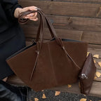 Oversized Faux Suede Winged Tote - Chic Frosted Shoulder Bag