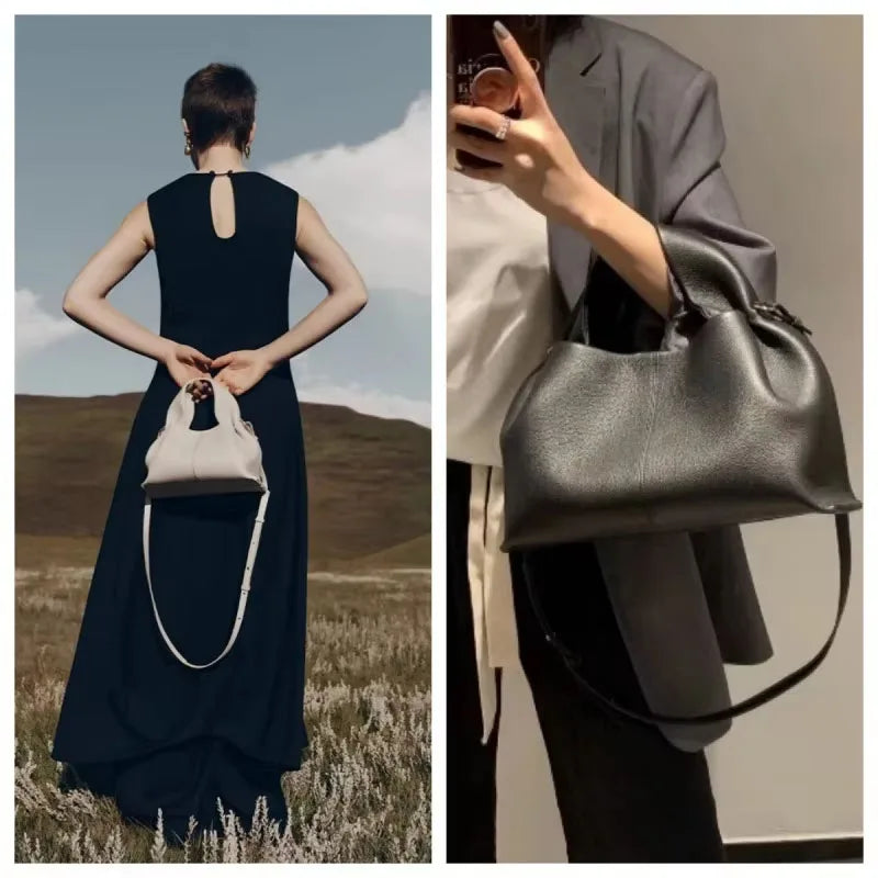 Genuine Leather Dumpling Cloud Bag - French Style Crossbody