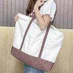 Large Capacity Color Block Canvas Tote with Custom Logo