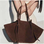 Oversized Faux Suede Winged Tote - Chic Frosted Shoulder Bag