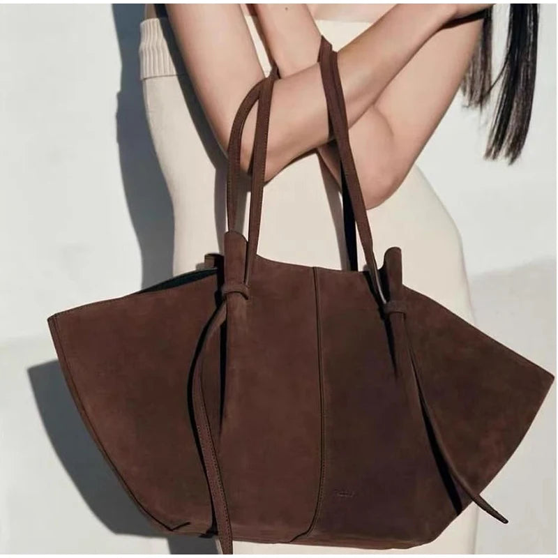 Oversized Faux Suede Winged Tote - Chic Frosted Shoulder Bag