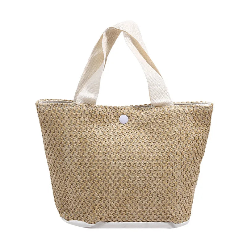Small Braided Straw Satchel Bag - Trendy Beach Handbag