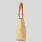 Paris Fashion Straw Tote Set - Khaki Large Capacity Bag