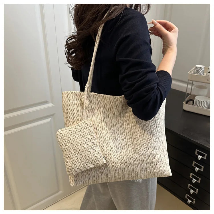 Large Bali Beach Tote - Designer Straw Shoulder Bag