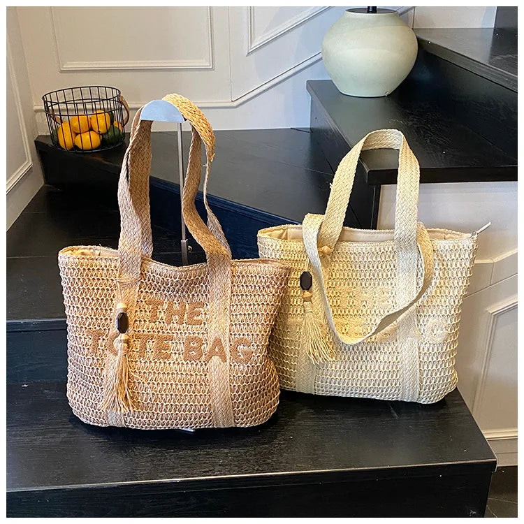Handmade Large Woven Straw Bag - High-End Beach Tote