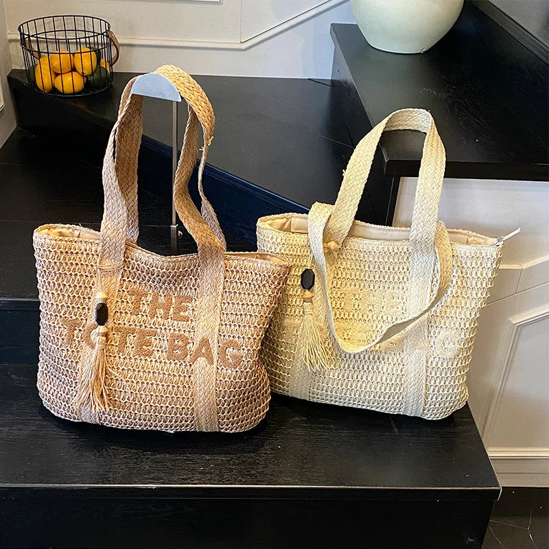 French Style Woven Straw Beach Bag - Large Capacity Tote