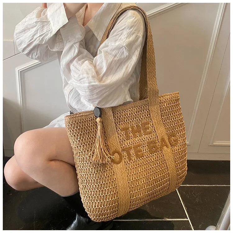Handmade Large Woven Straw Bag - High-End Beach Tote