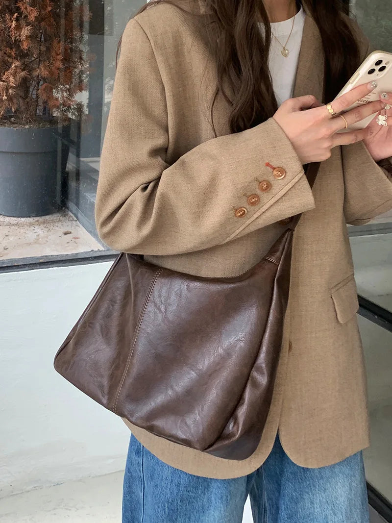 Premium PU Leather Tote Bag - Classic Women's Shoulder Purse