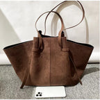 Oversized Faux Suede Winged Tote - Chic Frosted Shoulder Bag