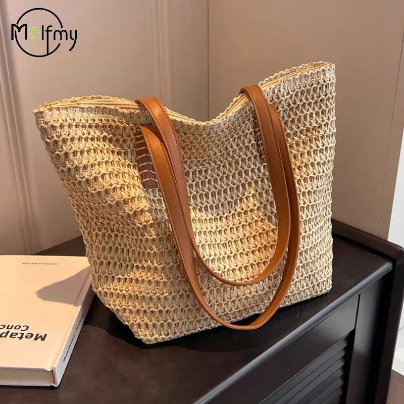 Bali Straw Basket Handbag - Large Summer Beach Tote