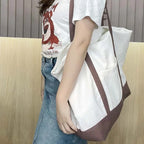 Large Capacity Color Block Canvas Tote with Custom Logo