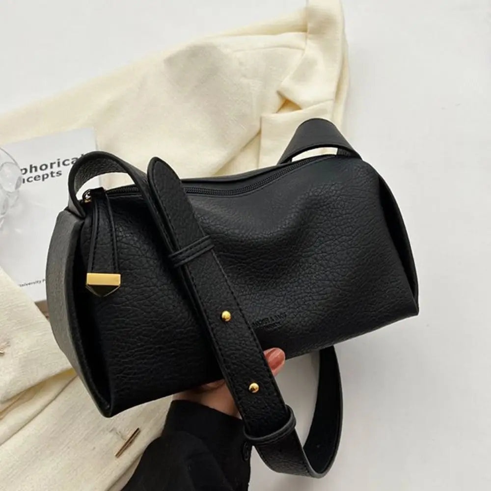 Litchi Pattern PU Leather Pillow Bag - Korean Style Crossbody
