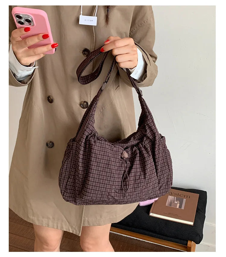 Korean Style Pleated Cloud Bag - Nylon Crossbody Tote