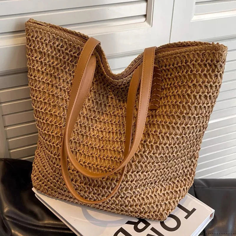 Bali Straw Basket Handbag - Large Summer Beach Tote