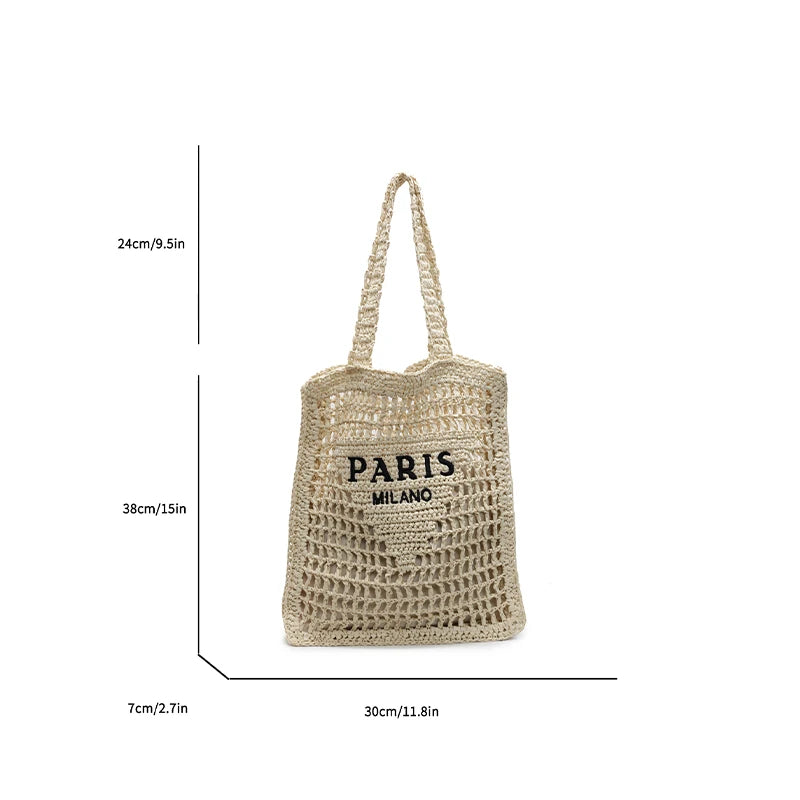 Paris Fashion Straw Tote Set - Khaki Large Capacity Bag