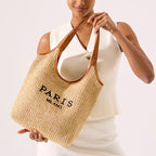 Paris Fashion Straw Tote Set - Khaki Large Capacity Bag