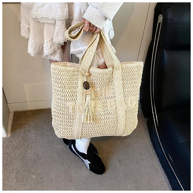Handmade Large Woven Straw Bag - High-End Beach Tote