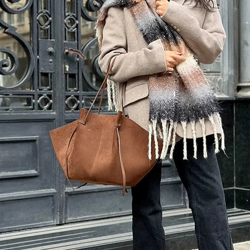 Oversized Faux Suede Winged Tote - Chic Frosted Shoulder Bag