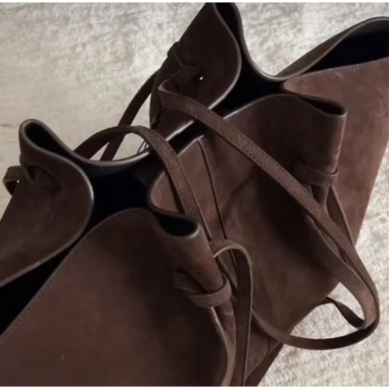 Oversized Faux Suede Winged Tote - Chic Frosted Shoulder Bag