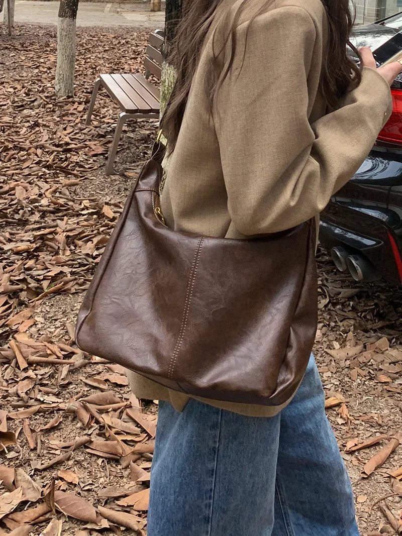 Premium PU Leather Tote Bag - Classic Women's Shoulder Purse