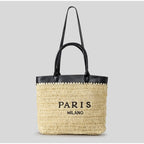 Paris Fashion Straw Tote Set - Khaki Large Capacity Bag
